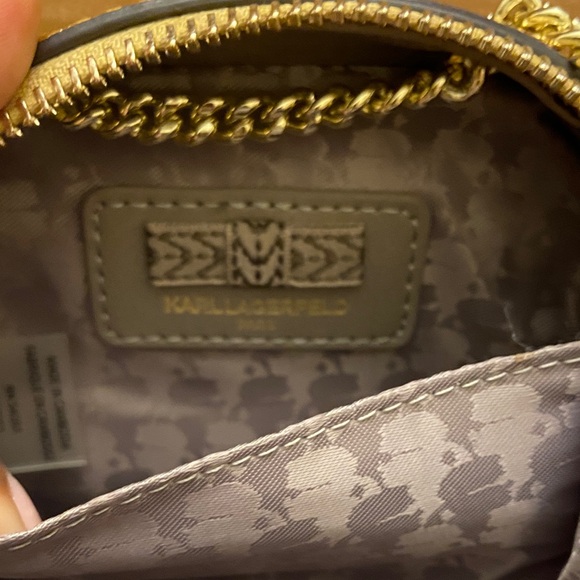 Karl Lagerfeld Gold Mini Bag with Rhinestone Detail. Chain strap - Picture 2 of 4